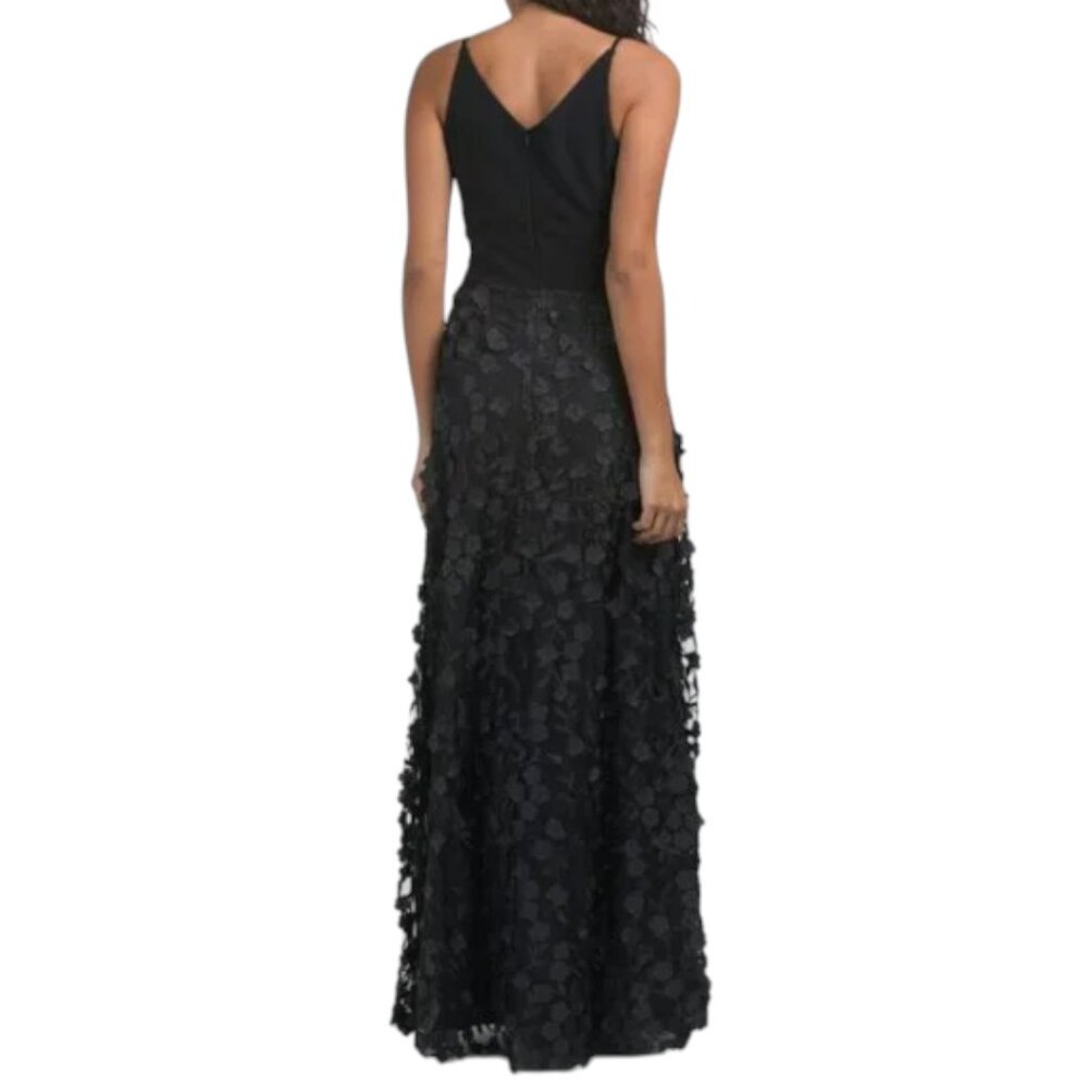 XSCAPE Black/Black Made In USA made in usa 3d floral skirt gown - Picture 2 of 2